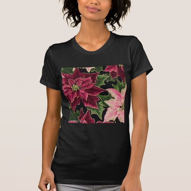 Retro 50s Poinsettia Burgundy Pink T-Shirt (Vorderseite)