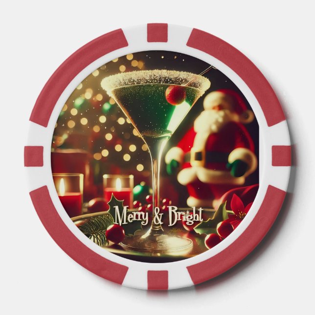 Retro 50s Santa Christmas Green Martini Pokerchips (Vorderseite)