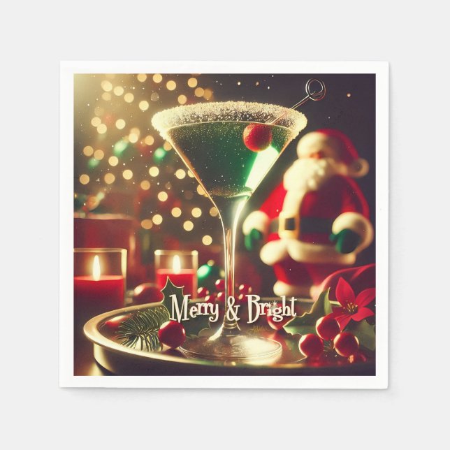 Retro 50s Santa Christmas Green Martini Serviette (Vorderseite)