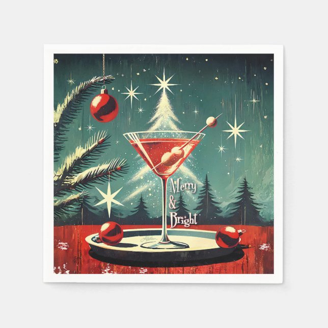 Retro 50s Snow Flurry Christmas Tree Martini Serviette (Vorderseite)
