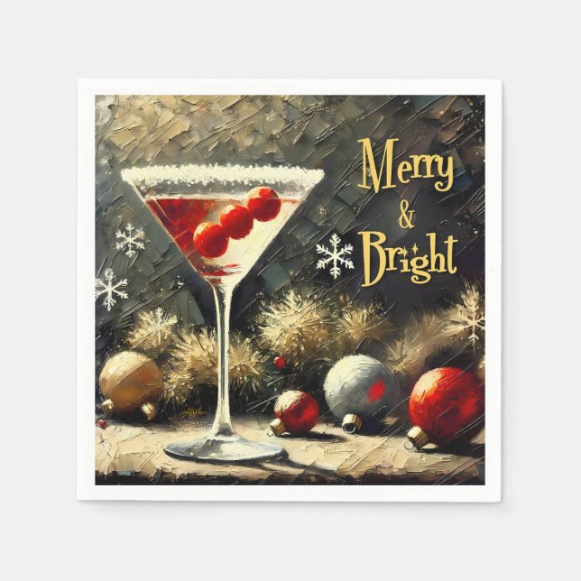 Retro 50s Triple Cranberry Christmas Martini Serviette (Vorderseite)