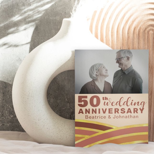 Retro 50th Wedding Anniversary Black & Gold Foto Einladung (Von Creator hochgeladen)