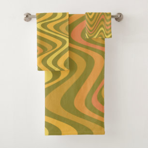 Retro 60er 70er Abstrakte Linien Muster Gelb Badhandtuch Set