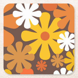 Retro 60er 70er Ästhetik Blumenmuster Rechteckiger Pappuntersetzer
