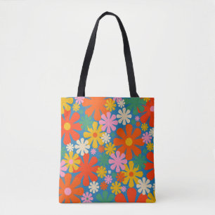 Retro 60er 70er Ästhetisch farbenfrohe Blumenmuste Tasche