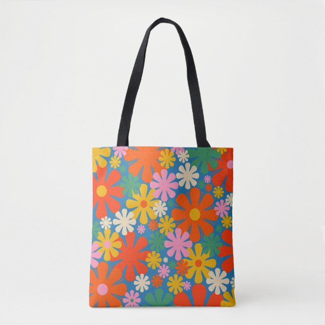 Retro 60er 70er Ästhetisch farbenfrohe Blumenmuste Tasche (Vorderseite)