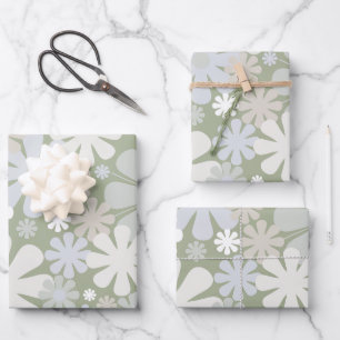Retro 60er 70er Ästhetisch florales Muster Sage Gr Geschenkpapier Set