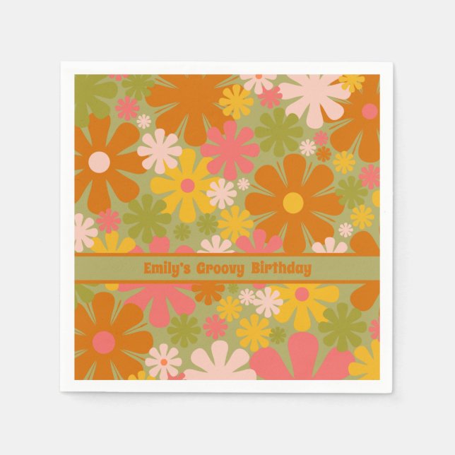 Retro 60er 70er Ästhetische Blumenzellentherapie P Serviette (Vorderseite)