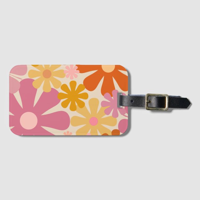 Retro 60er 70er Ästhetisches Blumenmuster Gepäckanhänger (Vorderseite (Horizontal))