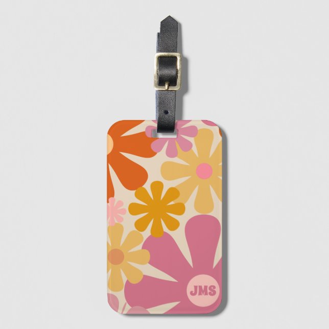 Retro 60er 70er Ästhetisches Blumenmuster Gepäckanhänger (Vorderseite Vertikal)