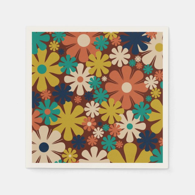 Retro 60er 70er Ästhetisches Blumenmuster Serviette (Vorderseite)