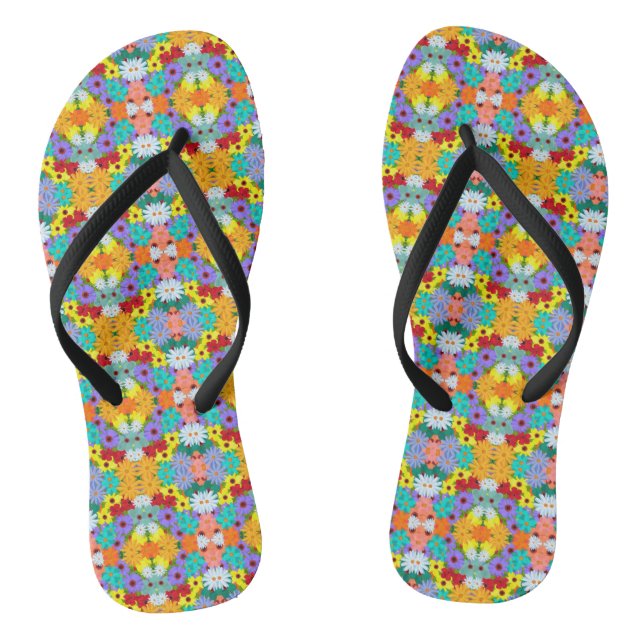 Retro 60er 70er Blume Muster Flip Flops (Fußbett)