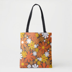 Retro 60er 70er Blumen Orange Braunes Muster Tasche