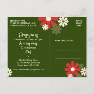 Retro 60er 70er Blumen-Weihnachtsfeier-Einladung Postkarte