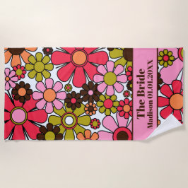 Retro 60er 70er Blumenmuster für die Bride Strandtuch