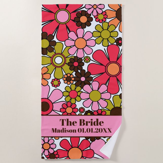 Retro 60er 70er Blumenmuster für die Bride Strandtuch (Vorderseite)