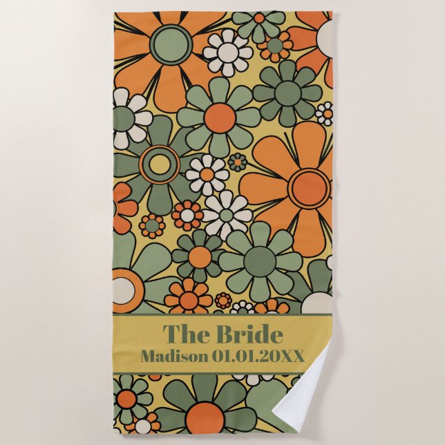Retro 60er 70er Blumenmuster für die Bride Strandtuch (Vorderseite)