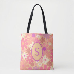 Retro 60er 70er Blumenmuster mit Initiale Tasche