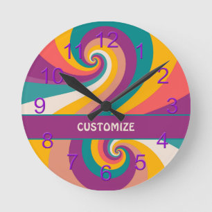 Retro 60er 70er Colorful Hippie Boho Swirl Runde Wanduhr