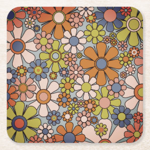 Retro 60er 70er Groovy Floral Rechteckiger Pappuntersetzer