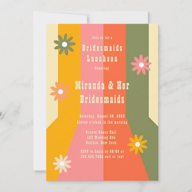 Retro 60er 70er Groovy Stripes Bridesmaids Luncheo Einladung (Vorderseite)