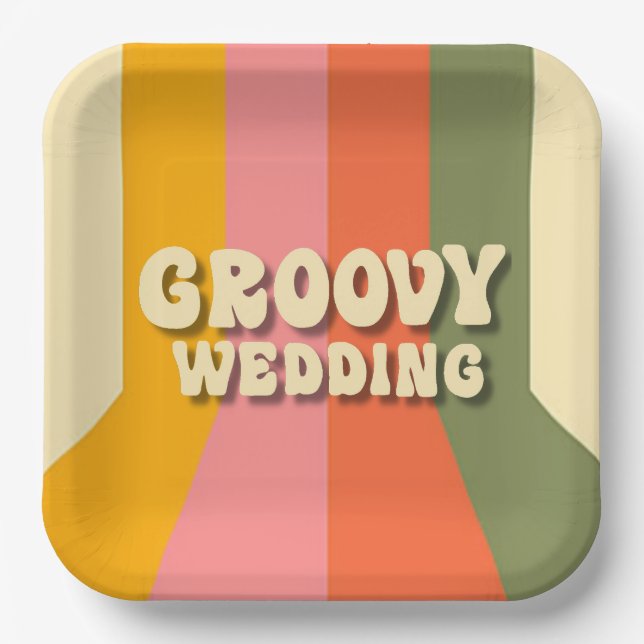Retro 60er 70er Hippie Groovy Stripes Wedding Pappteller (Vorderseite)