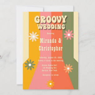 Retro 60er 70er Hippie Stripes Blume Groovy Weddin Einladung