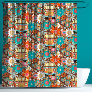 RETRO 60er 70er Hippy Van Feeling Groovy Blumenmus Duschvorhang