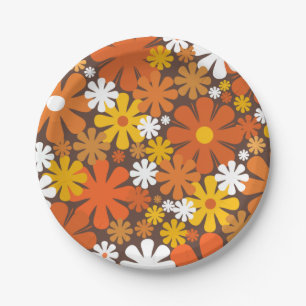 Retro 60er 70er Jahre Ästhetik Blumenmuster Papier Pappteller
