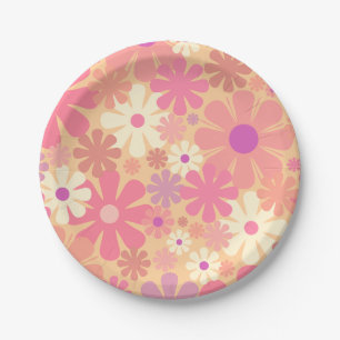 Retro 60er 70er Jahre Ästhetik Blumenmuster Pappteller