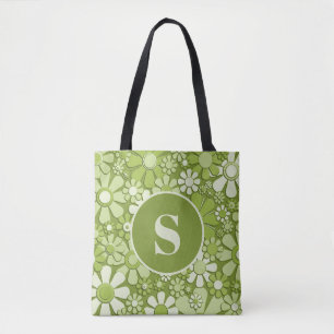Retro 60er 70er Jahre Blumen Limegrünes Blumenmust Tasche