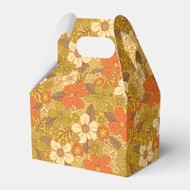 Retro 60er/70er Orange/Olive Green Floral Geschenkschachtel (Vorderseite)