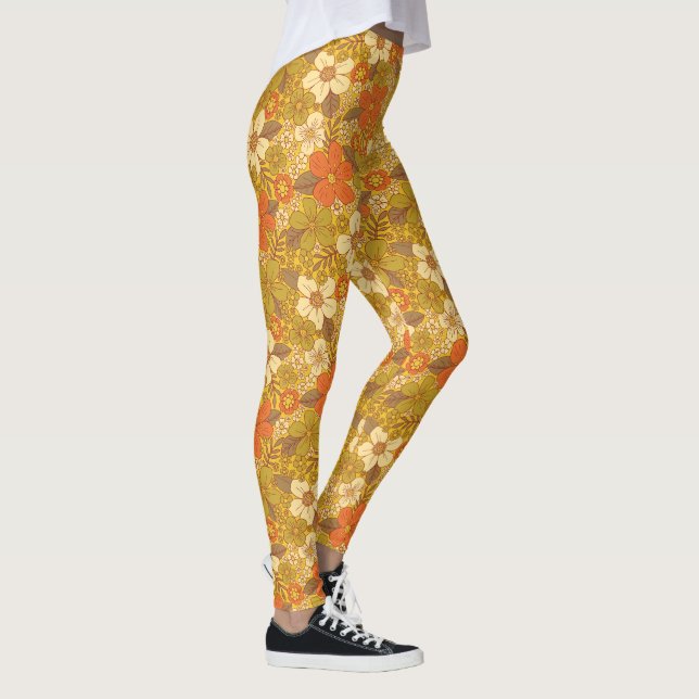 Retro 60er/70er Orange/Olive Green Floral Leggings (Rechts)