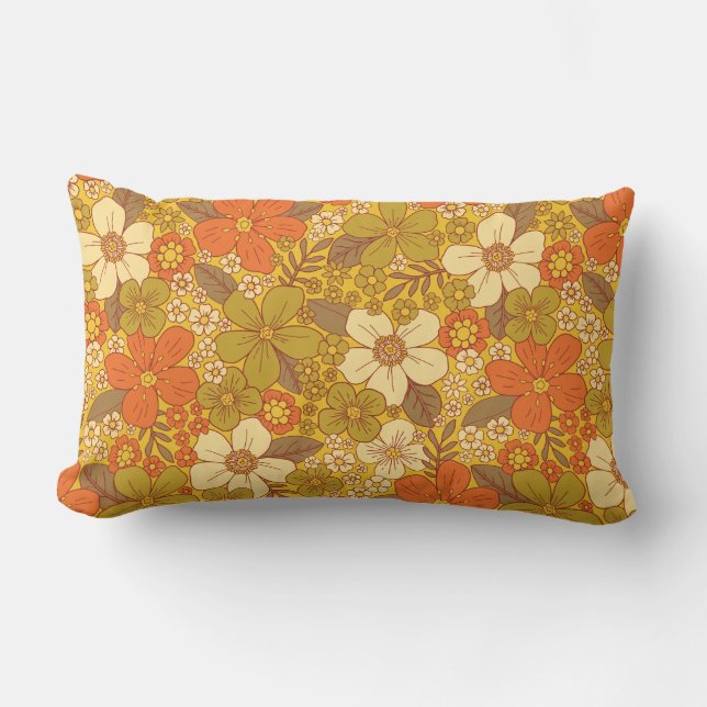Retro 60er/70er Orange/Olive Green Floral Lendenkissen (Vorderseite)