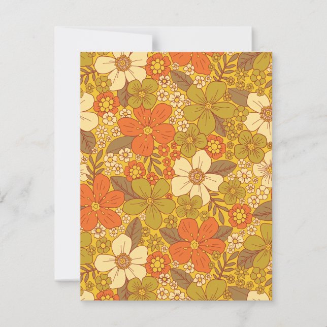 Retro 60er/70er Orange/Olive Green Floral Mitteilungskarte (Vorderseite)