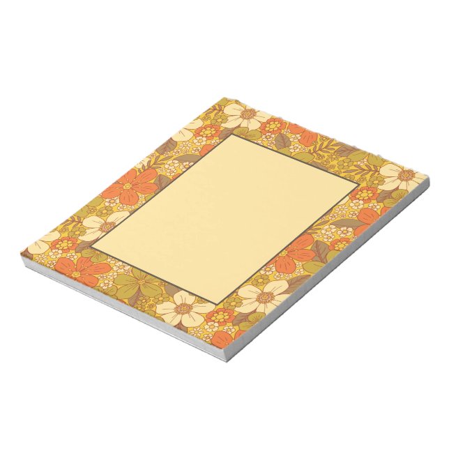 Retro 60er/70er Orange/Olive Green Floral Notizblock (Rotiert)