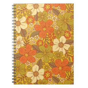 Retro 60er/70er Orange/Olive Green Floral Notizblock