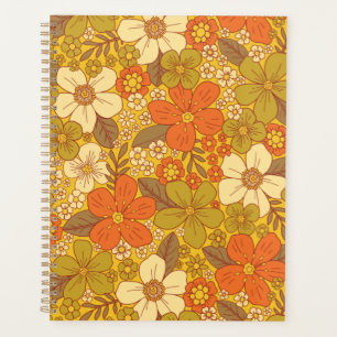 Retro 60er/70er Orange/Olive Green Floral Planer