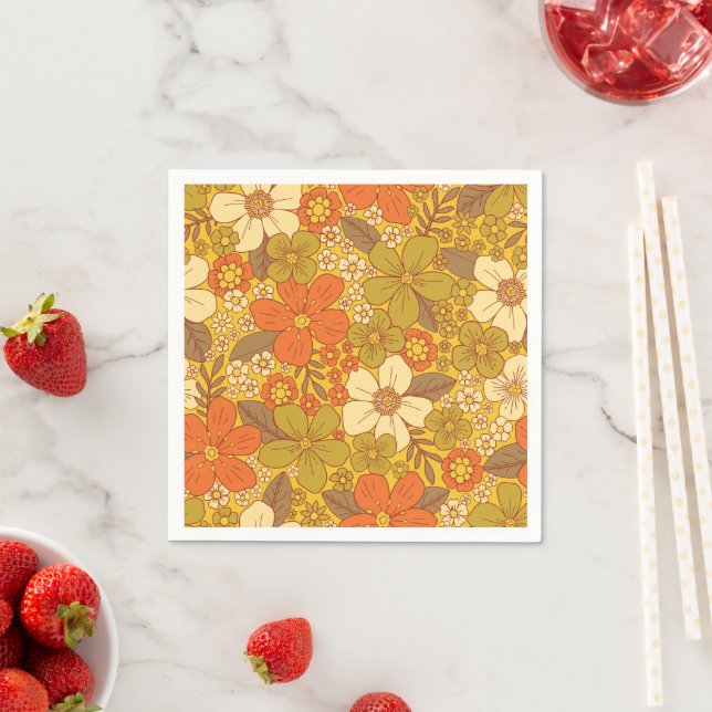 Retro 60er/70er Orange/Olive Green Floral Serviette (Beispiel)