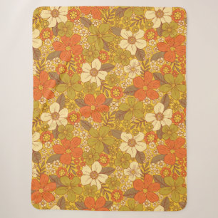 Retro 60er/70er Orange/Olive Green Floral Sherpadecke