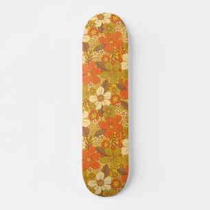 Retro 60er/70er Orange/Olive Green Floral Skateboard