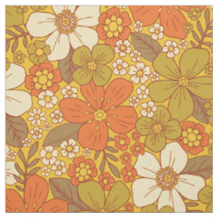Retro 60er/70er Orange/Olive Green Floral Stoff
