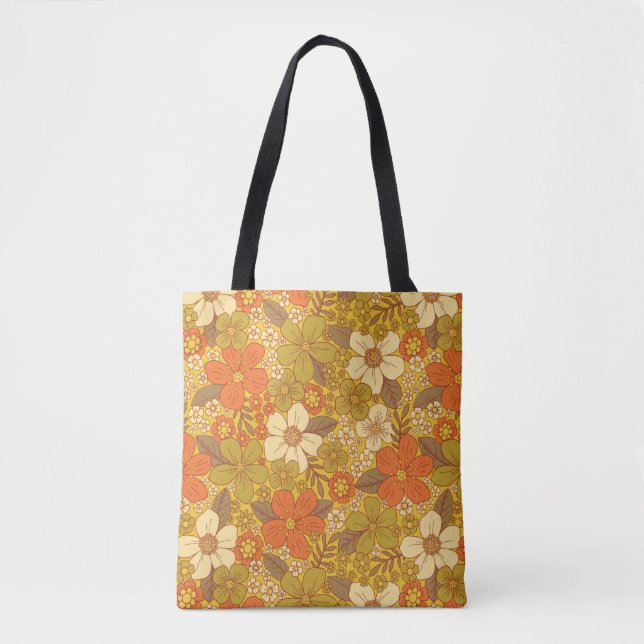 Retro 60er/70er Orange/Olive Green Floral Tasche (Vorderseite)