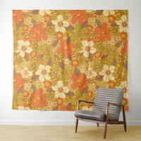 Retro 60er/70er Orange/Olive Green Floral