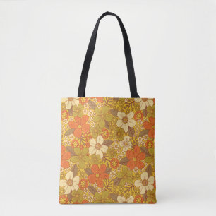 Retro 60er/70er Orange und Olivgrün floral Tasche