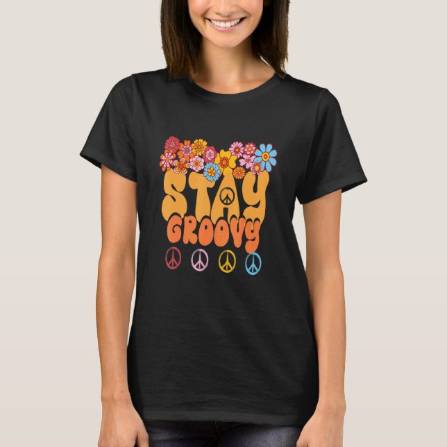 Retro 60er 70er Peace Hippie Bleibe Groovy Sunflow T-Shirt (Vorderseite)