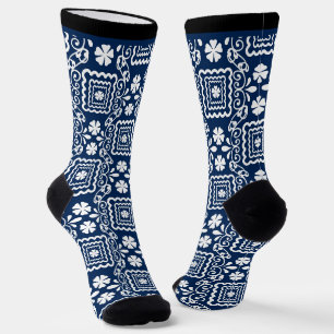 Retro-60er blaue Blumenmuster Socken