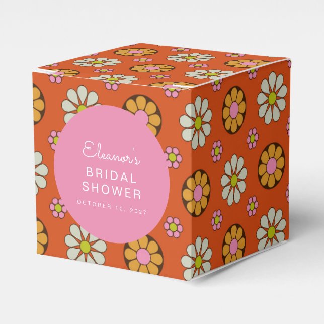 Retro 60er Blume Orange Rosa Brautparty Custom Geschenkschachtel (Vorderseite)
