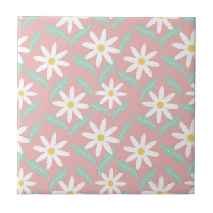 Retro 60er Chamomile Pink Aquamarin Blue Blume Blü Fliese