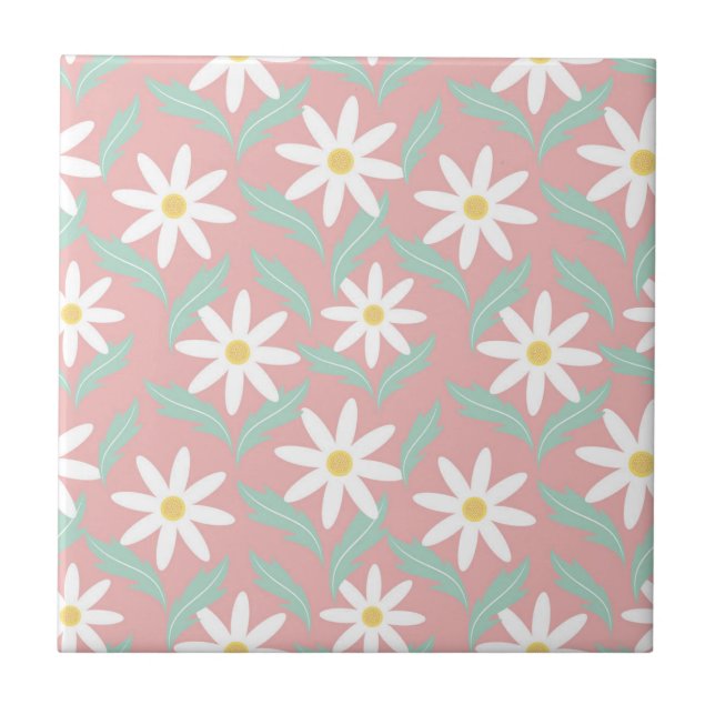Retro 60er Chamomile Pink Aquamarin Blue Blume Blü Fliese (Vorderseite)